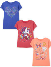 Paquete de 3 camisetas con estampado de garabatos para niñas