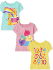 Paquete de 3 camisetas con gráficos educativos para bebés y niñas pequeñas