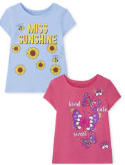 Paquete de 2 camisetas con estampado positivo para bebés y niñas pequeñas