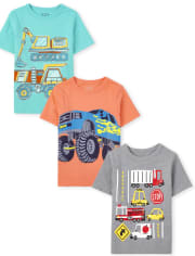 Paquete de 3 camisetas con gráfico de vehículo para niños pequeños