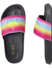 Girls Glitter Rainbow Star Slides