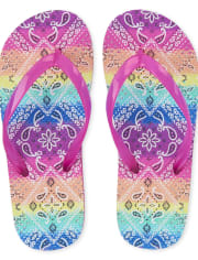 Girls Rainbow Bandana Flip Flops