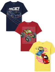 Paquete de 3 camisetas con gráfico de vehículo para niños