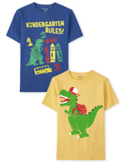 Paquete de 2 camisetas con estampado de Dino para niños de jardín de infantes