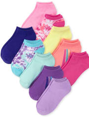 Paquete de 10 calcetines tobilleros bajos con efecto teñido anudado para niñas