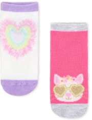 Paquete de 6 calcetines tobilleros con diseño de gato para niñas pequeñas