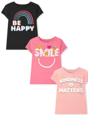 Paquete de 3 camisetas con gráfico positivo para niñas