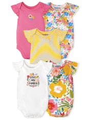 Baby Girls Floral Ruffle Bodysuit 5-Pack