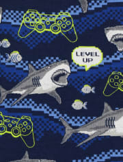 Boys Glow Shark Gamer Snug Fit Cotton Pajamas 2-Pack