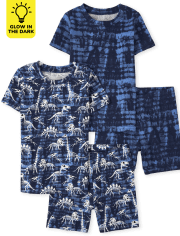 Boys Dino Print Glow Snug Fit Cotton Pajamas 2-Pack