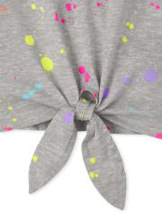 Camiseta sin mangas estampada con lazo en la parte delantera para niñas