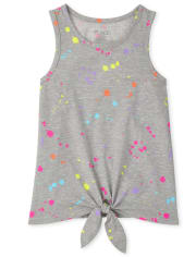 Camiseta sin mangas estampada con lazo en la parte delantera para niñas