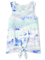 Camiseta sin mangas estampada con lazo en la parte delantera para niñas