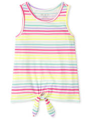 Camiseta sin mangas estampada con lazo en la parte delantera para niñas