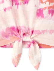 Camiseta sin mangas estampada con lazo en la parte delantera para niñas
