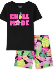 Girls Tropical Snug Fit Cotton Pajamas