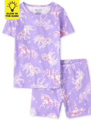 Girls Glow Tie Dye Unicorn Snug Fit Cotton Pajamas