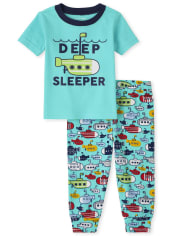 Pijama de algodón unisex para bebés y niños pequeños Submarine Snug Fit