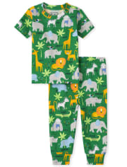 Pijama unisex de algodón con ajuste ceñido de animales para bebés y niños pequeños
