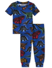 Paquete de 2 pijamas de algodón de ajuste ceñido Dino para bebés y niños pequeños