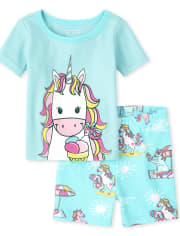 Pijama de algodón con ajuste ceñido de unicornio para bebés y niñas pequeñas