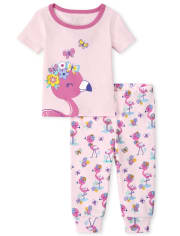 Pijama de algodón ajustado con flamencos para bebés y niñas pequeñas