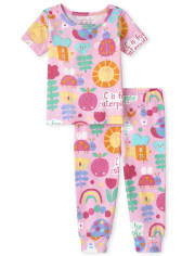 Pijama de algodón ajustado con insectos para bebés y niñas pequeñas