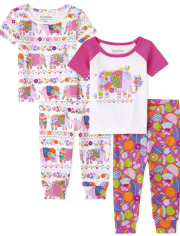 Baby And Toddler Girls Elephant Snug Fit Cotton Pajamas 2-Pack