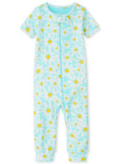 Pijama de una pieza de algodón con ajuste ceñido de margaritas para bebés y niñas pequeñas