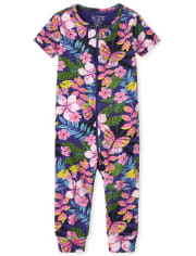 Pijamas de una pieza de algodón con ajuste ceñido y estampado floral para bebés y niñas pequeñas