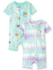 Pijama de una pieza de algodón con ajuste ceñido de sirena para bebés y niñas pequeñas, paquete de 2