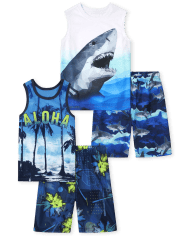 Boys Shark Aloha Pajamas 2-Pack