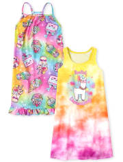 Girls Llama Squishies Ruffle Nightgown 2-Pack