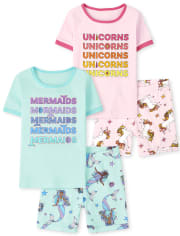 Girls Unicorn Mermaid Snug Fit Cotton Pajamas 2-Pack