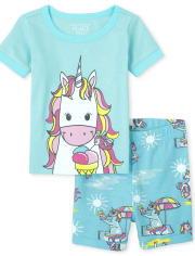 Pyjama en coton ajusté licorne pour bébés et petites filles