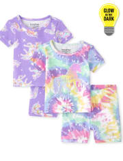 Baby And Toddler Girls Glow Unicorn Tie Dye Snug Fit Cotton Pajamas 2-Pack