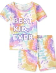 Pyjama en coton ajusté pour bébés et petites filles, assorti à la famille, teinture par nouage arc-en-ciel
