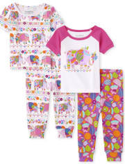 Baby And Toddler Girls Elephant Snug Fit Cotton Pajamas 2-Pack