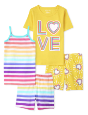 Girls Glow Love Striped Snug Fit Cotton Pajamas 2-Pack