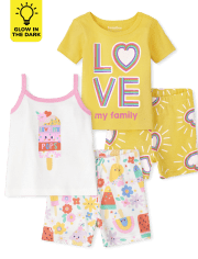 Paquete de 2 pijamas de algodón de ajuste ceñido para bebés y niñas pequeñas Glow Love Popsicle