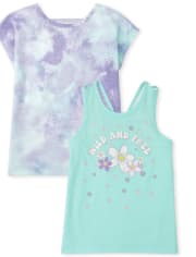 Girls Graphic Cut Out Top 2-Pack