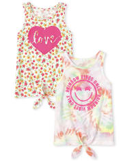 Girls Graphic Tie Front Tank Top 2-Pack