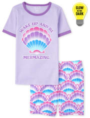 Girls Glow Mermaid Snug Fit Cotton Pajamas