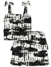 Girls Tie Dye Bow Tank Top And Tiered Skirt 2-Piece Set