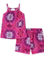 Ensemble 2 pièces avec débardeur dos nu à imprimé bandana et short à pampilles pour fille