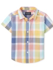 Baby And Toddler Boys Plaid Poplin Button Up Shirt