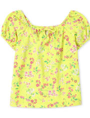 Girls Floral Keyhole Top