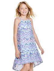 Girls Mommy And Me Floral Chevron High Low Dress