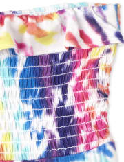 Girls Rainbow Tie Dye Smocked Halter Dress