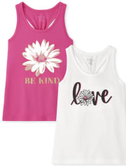 Girls Graphic Knot Back Tank Top 2-Pack